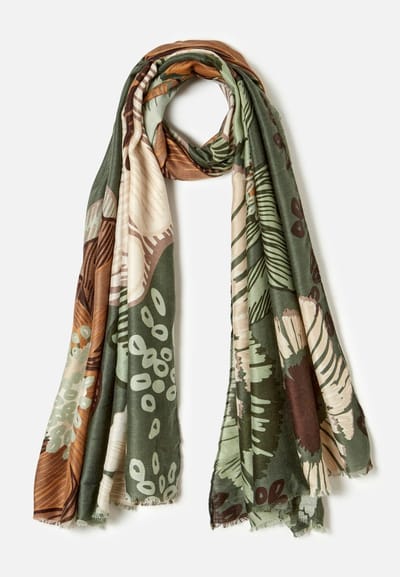 Damart - Sjaal met grote bloemen - Dames - Groen - Taille Unique