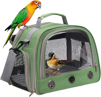 Vogel Transporttas - Reisbox Papegaai - Vervoer Huisdier - Ademend Ontwerp - 44 x 32 x 9 cm - Groen