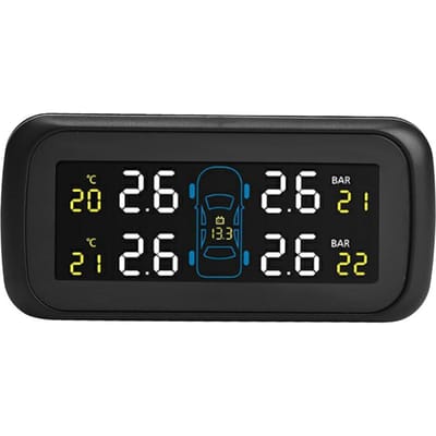 Système de Surveillance de Pression des Pneus TPMS pour Voiture LCD Prise Allume-Cigare Chargeur USB 4 Capteurs Internes black