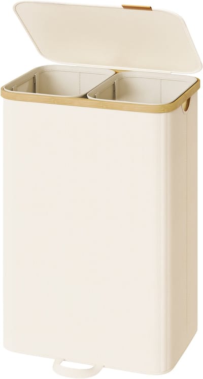 SONGMICS - Wasmand - Wasmand met Deksel - Uitneembare Waszak - 2 Vakken - 150 Liter Capaciteit