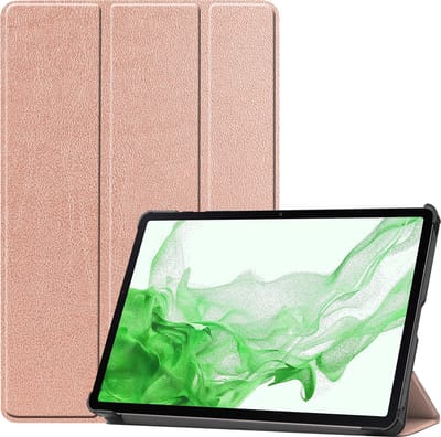 Hoesje Geschikt voor Samsung Galaxy Tab S10 Plus - Dun & Stevig - Trifold Bookcase - Hard Cover Case - Met Uitsparing Geschikt voor S Pen - Hardcover Book - Tablet Hoes - Rosé goud