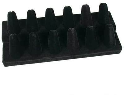 Dailygoods- Ringenhouder Zwart Fluweel - 2 Laags - Ring Display - Sieradenhouder - Sieradenstandaard voor Kettingen - Stevige Houten Basis