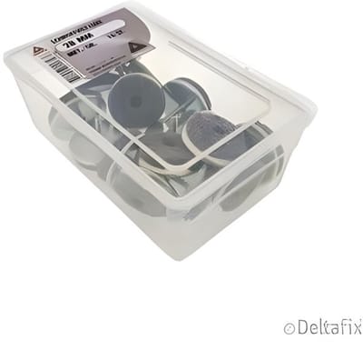 Viltglijder met schroef. / extra zacht Grijs Vilt. / metaal .grijs. 20 mm. rond. 16 stuks. Deltafix.