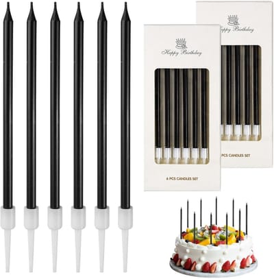 Solidchoice - Set van 12 Zwarte Taartkaarsen voor Verjaardagen en Feestjes
