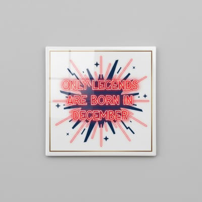 Only Legends Are Born in December Tegel 15×15 cm – Neon Stijl Verjaardagsquote Keramische Wandtegel – Uniek Cadeau voor December Legends