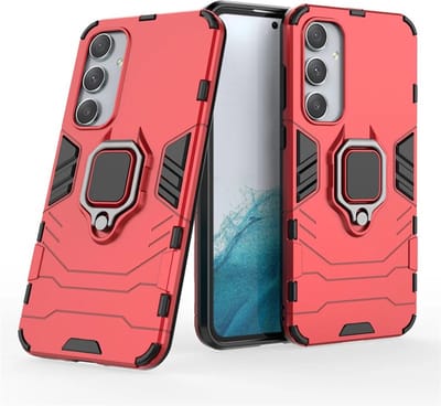 MobyDefend Hoesje - Geschikt voor Samsung Galaxy A35 - Dubbelgelaagde Pantsercase Met Standaard - Rood