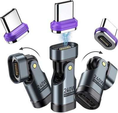 Thijox - 240W USB C Magneet Adapter 3 stuks, 16-pins 180° draaibaar Type C, Snel Opladen Magnetische Stekker voor iPhone 15/16 Pro Max, iPad 10/11 Min