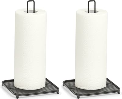 Zeller Keukenrolhouder - 2x - vierkant - zwart - metaal - 16 x 32 cm