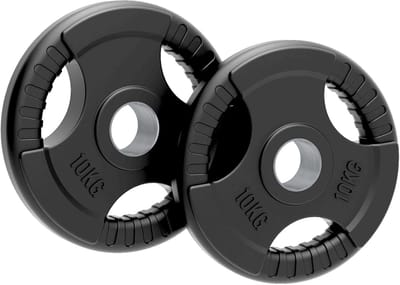Gewichtsschijven 2x10kg tri-grip - rubberlaag - 50mm gat - gietijzer