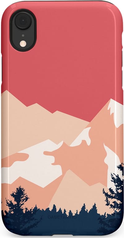 Casetastic hoesje geschikt voor Apple iPhone XR - Dubbellaagse bescherming - Bergen bij stille toppen - Fashion Case - Koraal Donkergrijs Zand Perzik