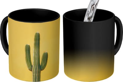 Magische Mok - Foto op Warmte Mokken - Koffiemok - Cactus - Groen - Minimalistisch - Magic Mok - Beker - 350 ML - Theemok