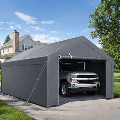 Tentgarage Carport - Opslagtent Garagetent - Voertuigen Beschermen - Waterdicht UV Bestendig - 3 x 6 meter - Grijs