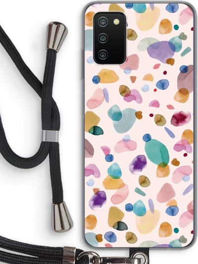 Case Company® - Hoesje met koord geschikt voor Samsung Galaxy A03S hoesje met Koord - Terrazzo Memphis - Telefoonhoesje met Zwart Koord - Bescherming aan alle Kanten en Over de Schermrand