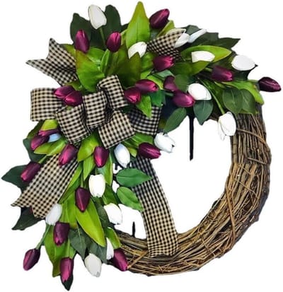 Daity 1-delige set - Tulpenkrans - alledaagse krans - deurdecoratie voor het hele jaar - natuurlijke wijnrankkrans (40 cm)