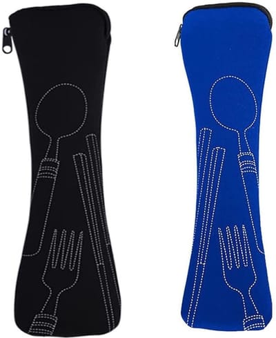 Dailygoods- Bestektas 2 Stuks - Draagbare Neopreen Bestekzakken - Waterbestendig - Lichtgewicht - Ritssluiting - Geschikt voor 7 Voorwerpen - Bestekzak