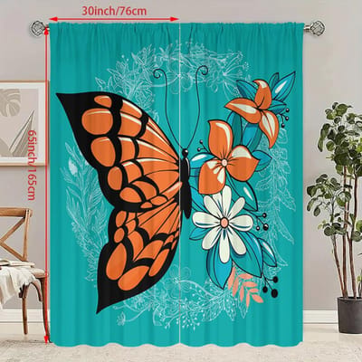 2 STUKS- Bloem en Vlinder - Bedrukt gordijn - Polyestermateriaal - geschikt voor slaapkamers, woonkamers, studeerkamers, privéruimtes 23Wx59L(60x150CM)x2 black