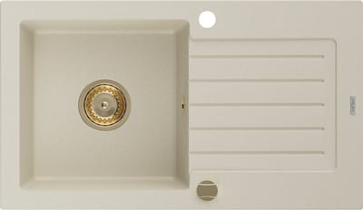 Mexen Pablo granieten spoelbak met 1 bak en afdruiprek 752 x 436 , beige, gouden sifon - 6510751010-69-G