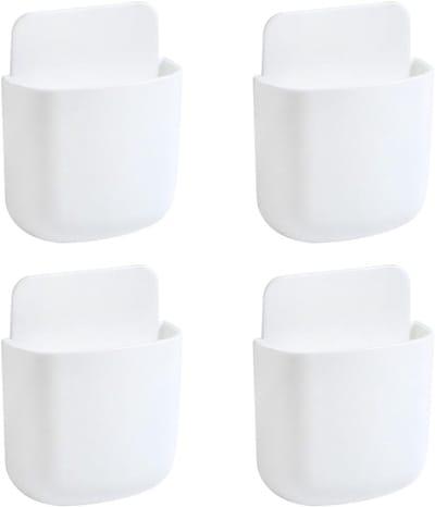 Witte Muurbevestigde Opbergdoos voor Afstandsbediening en Telefoon - Zelfklevende Houder voor Afstandsbediening, Potlood, Mobiele Telefoon en Tandenborstel - Ideaal voor Organisatie en Ruimtebesparing