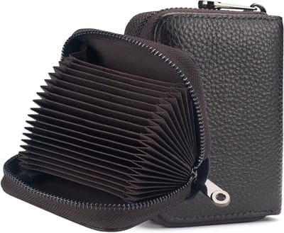 Leren Kaartenhouder met Muntvak - Ruimte voor Tot 20 Kaarten - RFID Bescherming, Minimalistisch Design voor Mannen en Vrouwen, Bruin