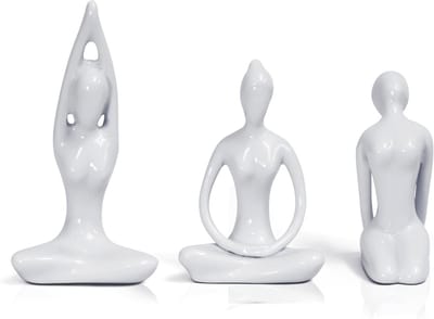 Set van 3 keramische yoga beeldjes - decoratie figuren voor rust en harmonie - ideaal als cadeau