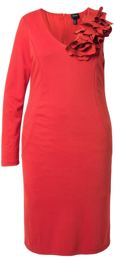 Ulla Popken - Dames - Jersey jurk bloemenapplicatie mouwloos/lange mouwe - Rood - Maat 42