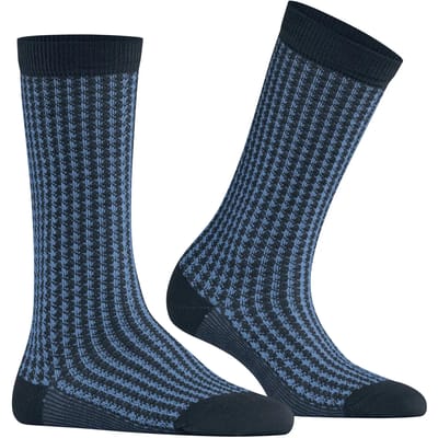 Burlington Pepita gedessineerd wol sokken dames blauw - maat 36-41