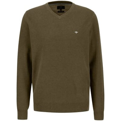 Fynch-Hatton Trui V-Neck Fine Structure Deep Forest / male