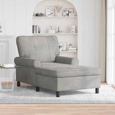 vidaXL - Chaise - Lounge - met - kussen - Lichtgrijs - 91 - x - 157 - x - 91 - cm - Fluweel