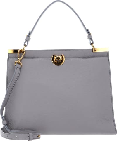COCCINELLE Leren Schoudertas Binxie Handbag Grained Leather Light Grey Lichtgrijs