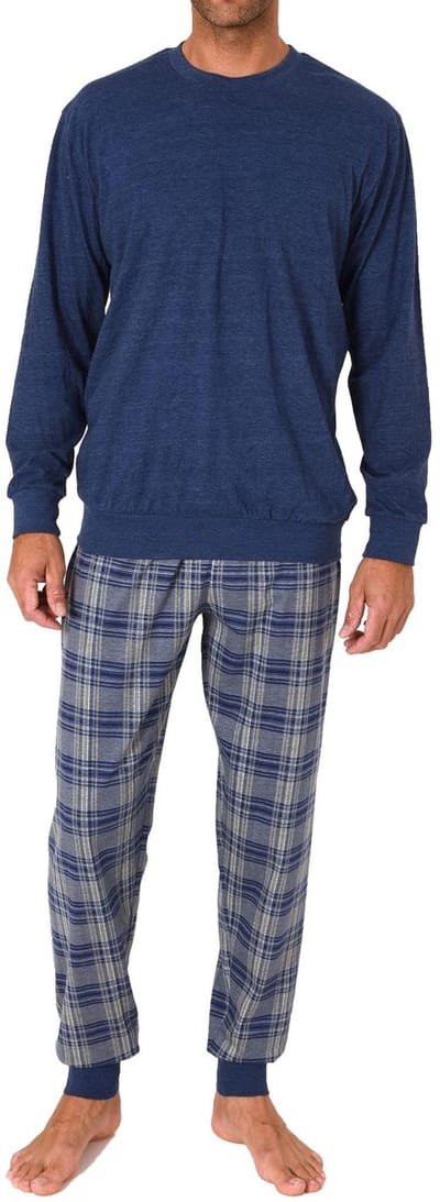 Normann herenpyjama met lange mouwen en geruite jersey broek