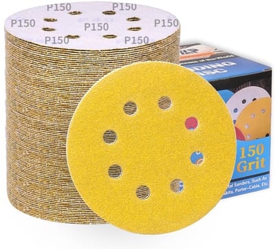 Schuurschijven Set - Schuurpapier Rond - Oppervlakken Glad Maken - 8 Stofafzuig Gaten - 100 Stuks 125mm - Goudgeel