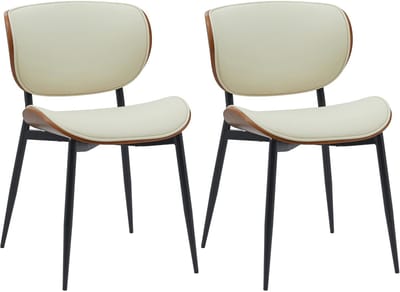 CLP Enid Set van 2 Eetkamerstoelen - bezoekersstoel - met rugleuning en bekleding - metalen frame - hout - Kunstleer/walnoot/creme