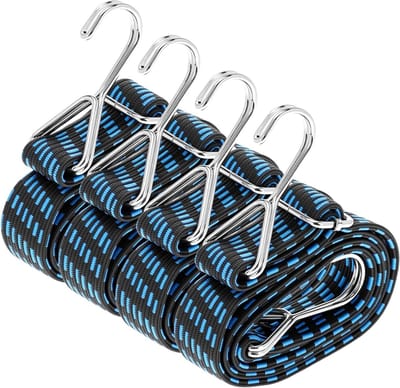 Verstelbare Elastische Touw met Haak - 4 Stuks, 1m x 3cm, Ideaal voor Fietsen en Motoren, Dubbele Haak en Spanning