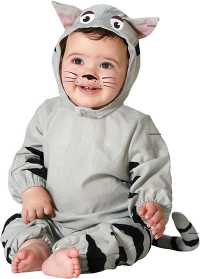 Atosa Verkleed set voor peuters - kat/poes - grijs - 3-delig - carnaval dieren verkleedkleding 12-24 mnd