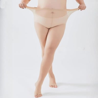 Grote Maten Zeer Rekbare Sandalentights Zomer Ultra-Dunne Dames Doorzichtige Nylon Panty's Met Open Teen Anti-Haak Voetloos Kousen XXXL 75 - 100 KG beige