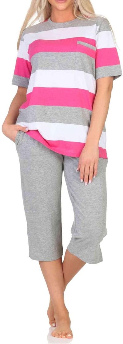 Normann Dames Capri Pyjama Korte Mouwen Blokstreep - Ook in Oversizes