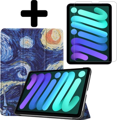 Hoes - Geschikt voor Apple iPad Mini 6 (2021) - 8.3 inch - 6e Generatie - Met Screenprotector - Trifold Bookcase - Hard Cover - Hardcover Book Case - Tablet Hoesje - Sterrenhemel