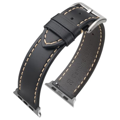 Zwart Kalfslederen Horlogebandje voor Apple Watch Series 1/2/3 in 42 mm & Series 4/5/6/SE in 44 mm & Series 7/8/9 in 45 mm & Serie 10 in 46mm & Ultra 1 en 2 in 49mm