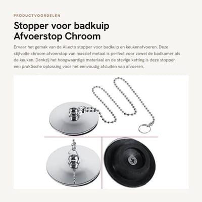 Afvoerstop Massief Metaal - Badstop - Gootsteenstop - Afvoerplug - Badkamer - Ketting voor Eenvoudig Gebruik