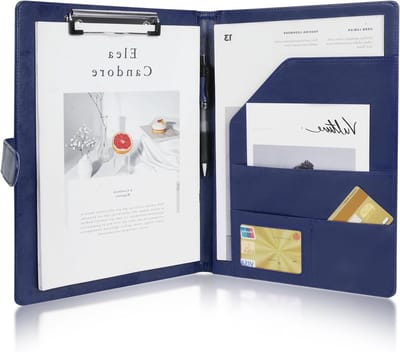 Professionele A4 Schrijfbinder, Conferentie Map van PU Kunstleer, Clipboard Map met Notitieblok en Document Organizer met Magnetische Sluiting - Blauw