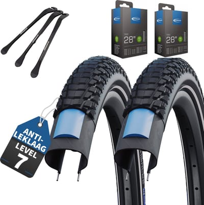Schwalbe fietsband Marathon Plus Tour 2022 Smart Guard 28 x1,40 inch buitenband (37-622) + AV Auto ventiel binnenband + MSZweirad bandenlichters