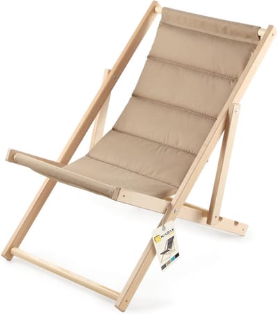 Houten Ligstoel voor Strand en Tuin, Klapstoel met Hoofdsteun tot 120 kg - Duurzaam en Comfortabel Zonnebed