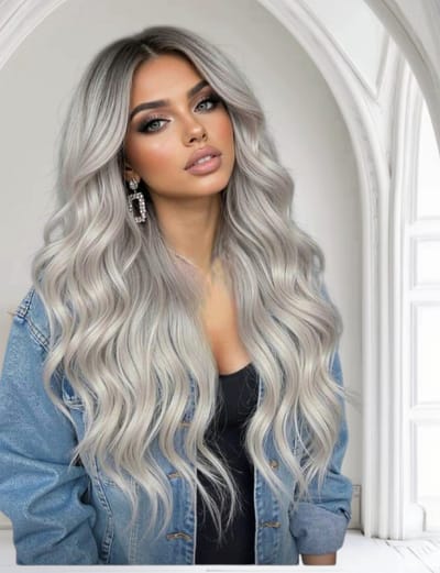 Haarwerk - Luxe ombre grijs golf- pruik Europees en Amerikaans haar- Pruiken- Hittebestendig -wasbaar-Pruiken Dames Lang Haar