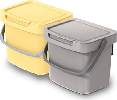 Keden GFT aanrecht afvalbakjes set - 2x - beige/lichtgeel - 3L - 19 x 17 x 15 cm - klepje/hengsel