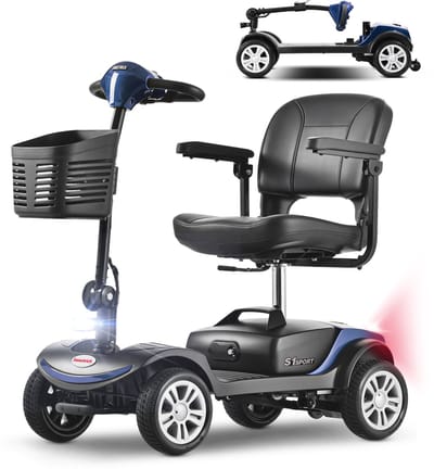 Elektrische Scootmobiel voor Senioren met vier Wielen, 136 kg Draagvermogen, 300W Motor, Topsnelheid van 6 km/u, Verwijderbare Accu, 360° Draaibare Zitting, Geen Rijbewijs Vereist-Blauw