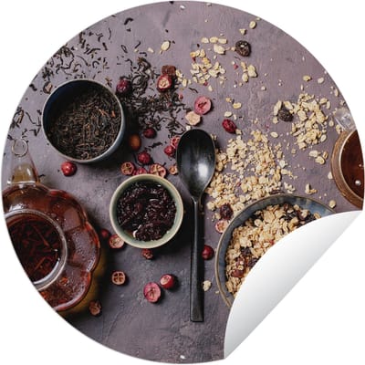 Tuincirkel Havermout - Gedroogd fruit - Specerijen - Industrieel - 60x60 cm - Ronde Tuinposter - Buiten