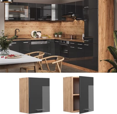 Keuken Hangkast - Opbergkast Keuken - Keuken Organiseren - Modulair Systeem - 45 cm Breed - Antraciet Hoogglans