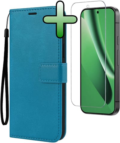 Hoesje Met Screenprotector - Geschikt voor Google Pixel 10a - Luxe Pasjeshouder - Bookcase Portemonee - Flip Case - Kunstleer Book Case - Flipcase - Book Cover - Walletcase - Portemonneehoes - Turquoise