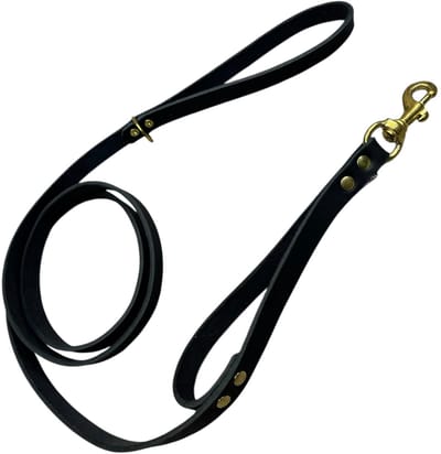 K9World by van der Veeke, Leren Hondenriem met Dubbel Handvat – Zwart leer - 180 cm x 18 mm – Extra Controle – Sterke Messing Musketonhaak – ME Lijn