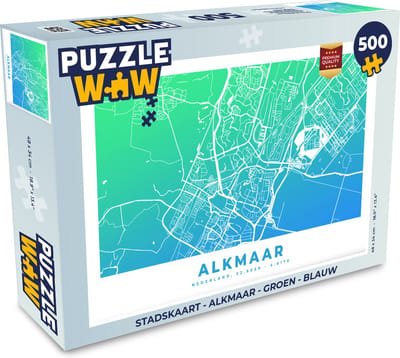 Puzzel Stadskaart - Alkmaar - Groen - Blauw - Legpuzzel - Puzzel 500 stukjes - Plattegrond